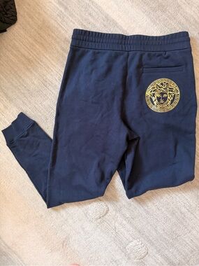 Versace Navy Joggers with Gold Medusa Patch